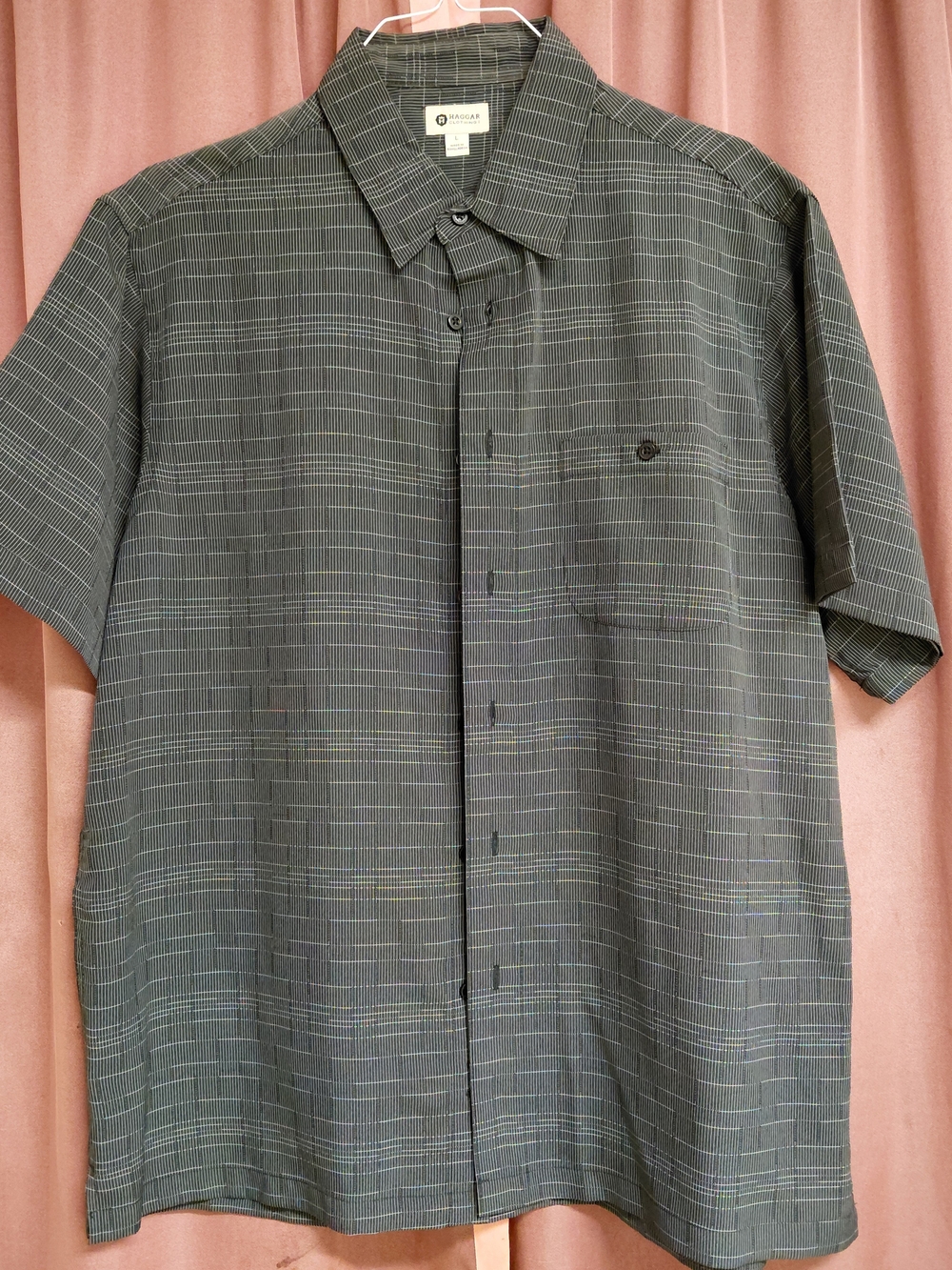 Haggar Short Sleeve Blk & Cream Mens (L)